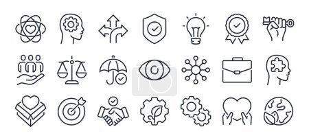 Illustration for Business ethics and core values editable stroke outline icons set  isolated on white background flat vector illustration. Pixel perfect. 64 x 64. - Royalty Free Image