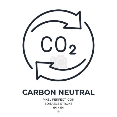 Téléchargez les illustrations : CO2 carbon neutral editable stroke outline icon isolated on white background flat vector illustration. Pixel perfect. 64 x 64. - en licence libre de droit