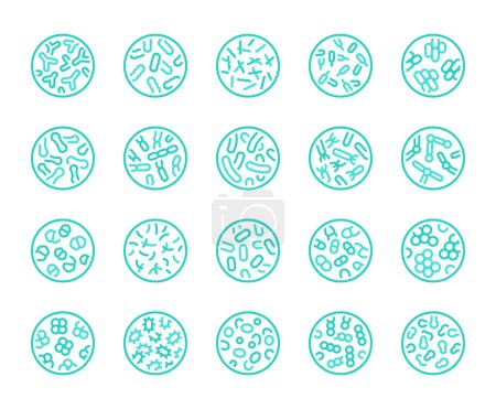Illustration for Probiotics bacteria, microbes, infection and pathogen cells concept editable stroke outline icons set isolated on white background flat vector illustration. Pixel perfect. 64 x 64. - Royalty Free Image