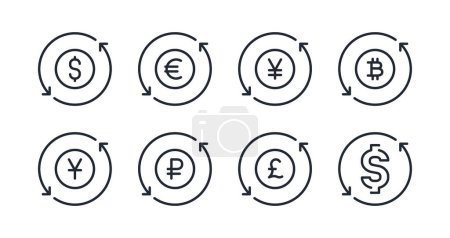 Foto de Dinero e intercambio de divisas iconos de trazo editable conjunto de iconos aislados en el fondo blanco ilustración vector plano. Pixel perfecto. 64 x 64. - Imagen libre de derechos