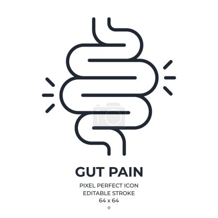 Gut pain, colitis, constipation editable stroke outline icon isolated on white background flat vector illustration. Pixel perfect. 64 x 64. 