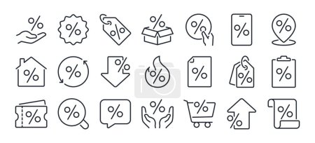 Sale, discount, price reduction editable stroke outline icons set isolated on white background flat vector illustration. Pixel perfect. 64 x 64