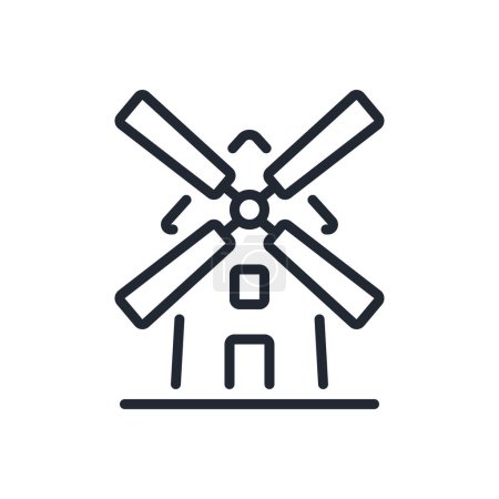 Téléchargez les illustrations : Moulin à vent modifiable icône contour de course isolé sur fond blanc illustration vectorielle plate. Pixel parfait. 64 x 64 - en licence libre de droit