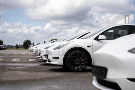 Photo for Electric vehicles awaiting preparation for sale - Royalty Free Image