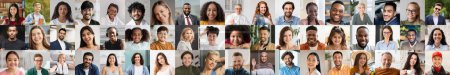 Foto de Diversity concept. Mosaic of cheerful multiracial people men different ages posing outdoors and indoors, smiling at camera, showing positive emotions, collage, collection of closeup photos, web-banner - Imagen libre de derechos