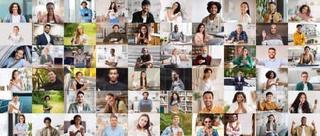 Photo for Human lifestyle concept. Set of cheerful closeup photos of diverse men and women various ages and occupations, multiracial people posing indoors and outdoors, collage, panorama - Royalty Free Image