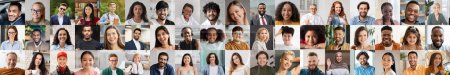 Foto de International group of people cheerful attractive men and women, children different ages in casual and formal outfits posing on various backgrounds, web-banner for global community concept, collage - Imagen libre de derechos