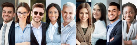 Foto de Group of multiracial business professionals cheerful young and old men and women in formal outwear smiling at camera, set of closeup photos, collage, web-banner, business globalization - Imagen libre de derechos