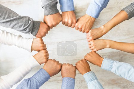Photo for Group of people fist bump assemble together, to view, panorama - Royalty Free Image
