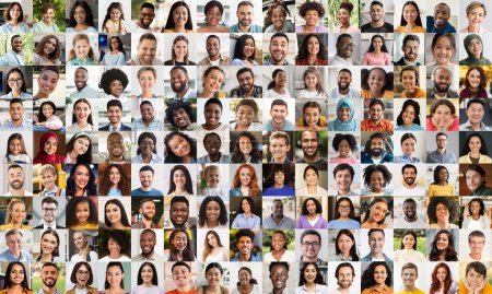 Photo for Portrait collage of people showcasing diverse ethnic backgrounds, ages, and expressions, representing the richness of diversity in our communities - Royalty Free Image