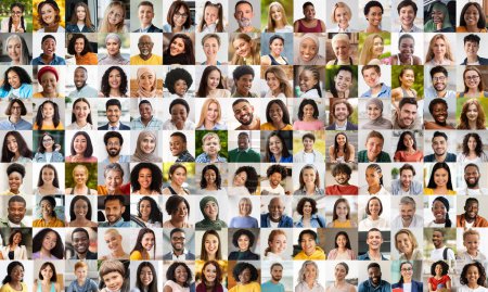 Téléchargez les photos : Un collage artistiquement composé représentant la riche diversité des visages humains, célébrant nos différences et nos similitudes - en image libre de droit