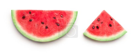 Halbkreis und dreieckige reife Wassermelonenscheiben isoliert auf weißem Hintergrund, Panorama