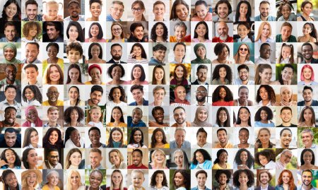 Este collage ofrece una poderosa visión de cerca de la diversidad de la humanidad, centrándose en las diferencias y similitudes de personas de diferentes orígenes