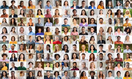 A collectively happy portrait that epitomizes the concept of diversity with a collage of individuals from various backgrounds