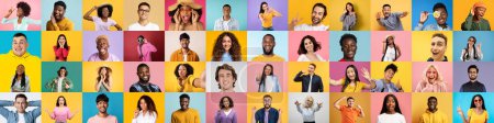 Téléchargez les photos : Un collage vibrant mettant en valeur un groupe multiracial et multiethnique de personnes joyeuses de divers horizons internationaux, rayonnant de positivité - en image libre de droit