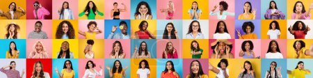 Téléchargez les photos : Un collage lumineux et coloré met en valeur les femmes multiraciales, multiethniques et internationales de différents âges et expressions - en image libre de droit