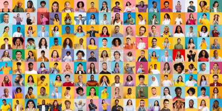 Foto de Este colorido collage presenta una diversidad global de personas sonrientes multirraciales, multiétnicas e internacionales que encarnan la unidad - Imagen libre de derechos