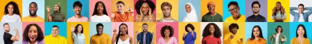 Photo for This panoramic image captures a wide array of facial expressions, highlighting diversity against colorful backdrops - Royalty Free Image