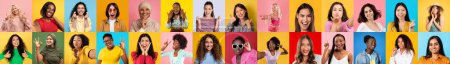 Foto de Retratos vibrantes de individuos mujeres multirraciales de diversos orígenes que muestran una gama de emociones - Imagen libre de derechos