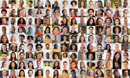 Foto de Un mosaico inclusivo de diversas etnias y edades, que representa un tapiz de la humanidad en varios atuendos y expresiones - Imagen libre de derechos