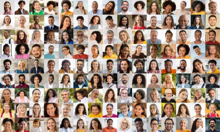 Photo for This engaging portrait collage showcases a diverse array of people, symbolizing unity, diversity, and the beauty of a multifaceted society - Royalty Free Image
