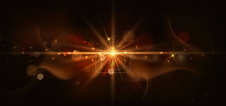 Abstract horizontal bursts of explodint stars on dark brown background with lighting effect and sparkle. Vector illustration