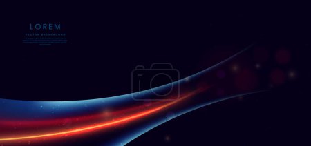 Ilustración de Abstract technology futuristic neon curved glowing red and blue light lines with speed motion blur effect on dark blue background. Vector illustration - Imagen libre de derechos
