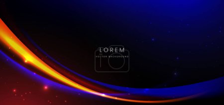 Illustration for Abstract technology futuristic curved glowing neon blue and orange light ray on dark blue background with lighting effect. Vector illustration - Royalty Free Image