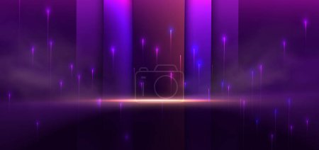 Futuristic neon purple background with geometric lighting effect and smoke. You can use products stage showcase, Banner promotion. Vector illustration