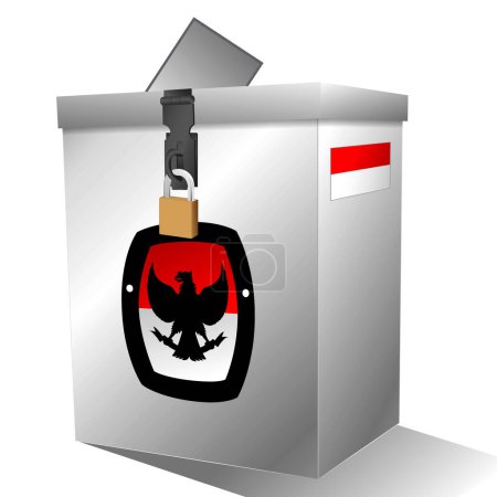 Téléchargez les photos : Jour des élections en Indonésie avec urne. traduction texte kpu, pilpres, élection PEMILU. Expéditeur 3D - en image libre de droit