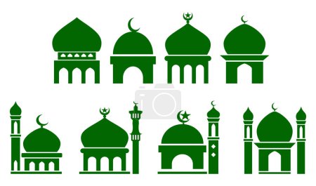 ensemble de silhouette icône kabah ou silhouette icône mosquée isolé. Illustration 3D