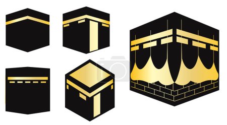 Set von Kabah-Symbolsilhouette oder Moschee-Symbolzeichen isoliert. 3D-Illustration