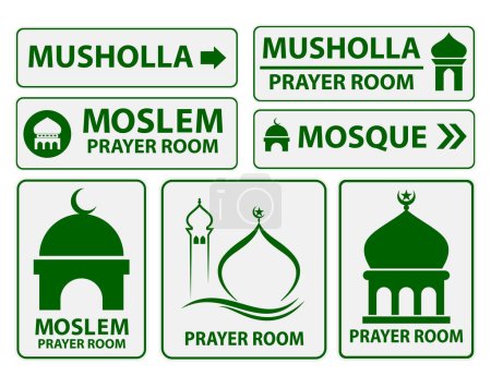 ensemble de silhouette icône kabah ou icône de mosquée signe isolé. Illustration 3D