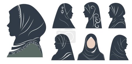 ensemble de silhouette femmes beauté hijab isolé. Illustration 3D