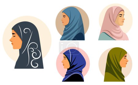 Téléchargez les photos : Ensemble de silhouette femmes beauté hijab isolé. Illustration 3D - en image libre de droit