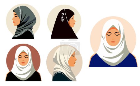 Téléchargez les photos : Ensemble de silhouette femmes beauté hijab isolé. Illustration 3D - en image libre de droit