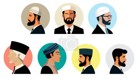 Reihe von Illustrationen muslimischer Mann isoliert. 3D-Illustration
