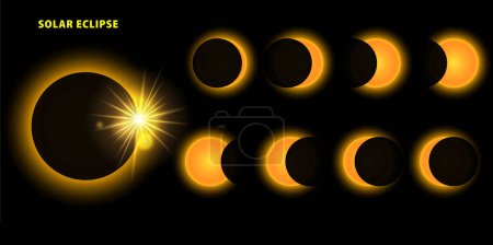 Téléchargez les photos : Ensemble de phases d'éclipse solaire. Illustration 3D - en image libre de droit