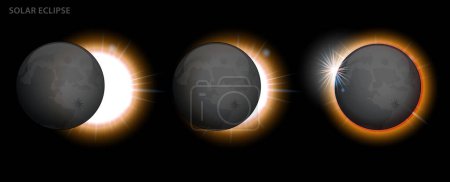 Téléchargez les photos : Ensemble de phases d'éclipse solaire. Illustration 3D - en image libre de droit
