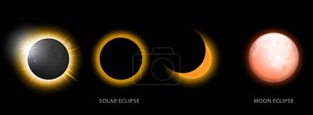 Téléchargez les photos : Eclipse solaire et phases d'Eclipse lunaire. Illustration 3D - en image libre de droit