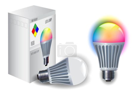 Realistic Smart Wifi LED bulb mockups with box. 3D Illustration