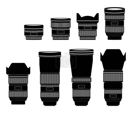 Set of silhouette photography lens isolated. 3D Illustration