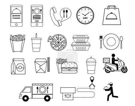 Illustration for Set of fast food icon in thin line style. eps vector - Royalty Free Image