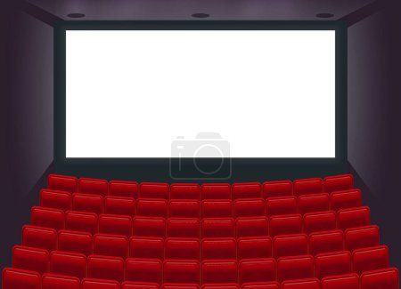 realistyczne kino puste sala lub kino film teatralny z białym pustym ekranie film rozrywkowy. Wektor eps