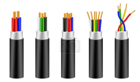 Ilustración de Conjunto de cables realistas cables flexibles aislados o cable cooper con goma aislante. eps vector - Imagen libre de derechos