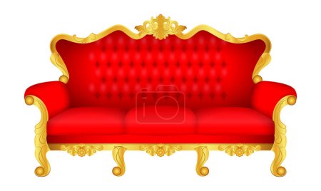 Ilustración de Conjunto de silla de trono de lujo de color dorado aislado o rojo silla de boda real de oro. eps vector - Imagen libre de derechos