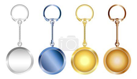 Illustration for Set of high detailed and realistic steel metallic key chain isolated. - Royalty Free Image