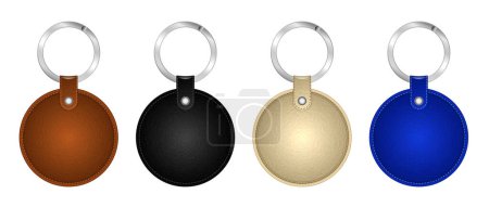 Illustration for Set of high detailed and realistic leather key chain isolated. - Royalty Free Image