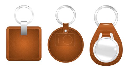 Illustration for Set of high detailed and realistic leather key chain isolated. - Royalty Free Image