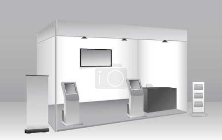 Ilustración de Conjunto de stand de exposición comercial realista o quiosco blanco exposición o stand stand comercial corporativo. eps vector - Imagen libre de derechos
